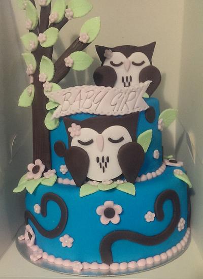 owl baby shower cake - Cake by Tracycakescreations