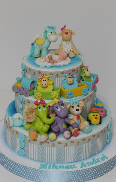 Christening cake with fondant toys - Cake by Viorica Dinu