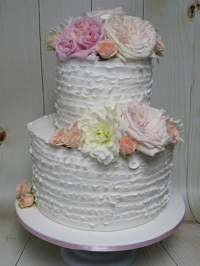 Fondant flower frill wedding cake  - Cake by A Slice of Art