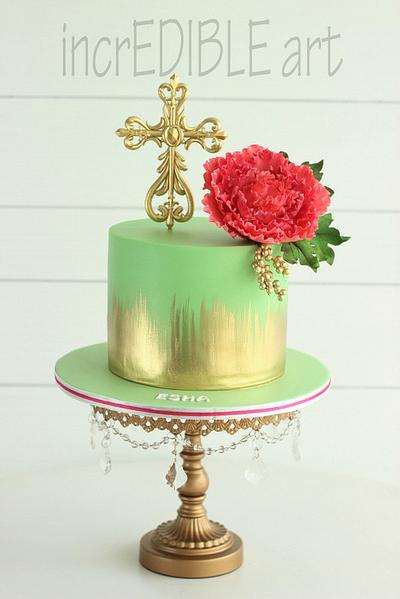 Baptism Cake- Mint and watermelon colour - Cake by Rumana Jaseel