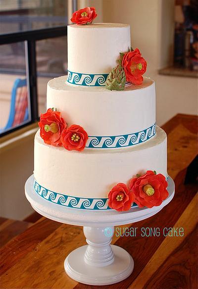 Southwestern Wedding Cake with Cactus Flowers - Cake by lorieleann