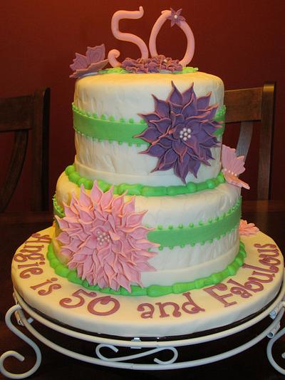 Dahlias for my sister's 50th Birthday!   - Cake by Ellie1985