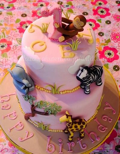 Pink Safari First Birthday Cake - Cake by Hiromi Greer