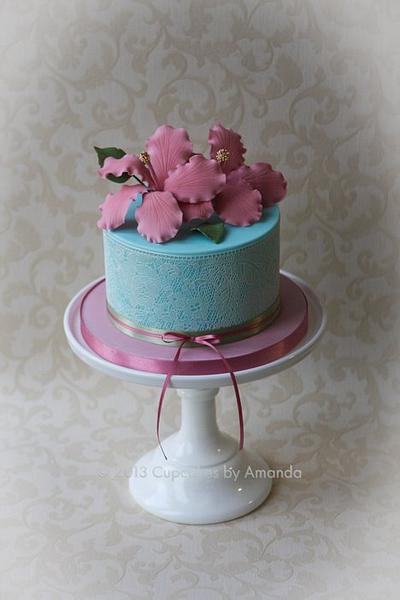 Dusky Pink Hibiscus & Sugarveil Cake - Cake by Cupcakes by Amanda