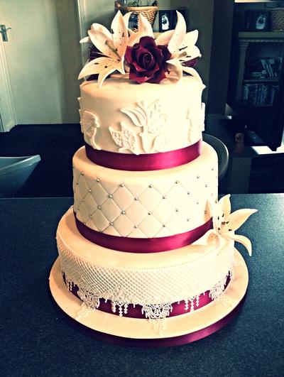 Elegant Merlot & ivory wedding cake - Cake by mike525