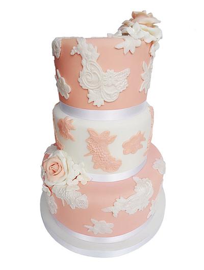 Lace peach and white wedding cake - Cake by Vanilla Iced 