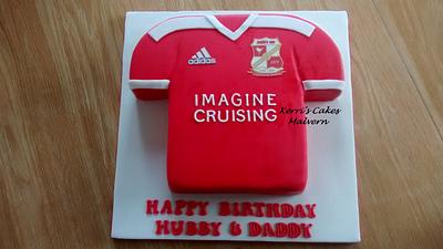 Hubby's Swindon Town FC shirt cake x - Cake by Kerri's Cakes