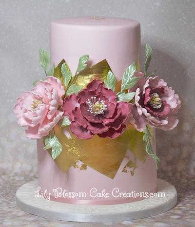 Peony Gold Leaf Cake - Cake by Lily Blossom Cake Creations