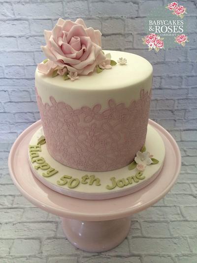 Pale Pink Cake Lace & Sugar Rose Cake - Cake by Babycakes & Roses Cakecraft