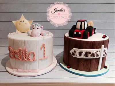 Matching Farmyard theme cakes! - Cake by Jenelle's Custom Cakes