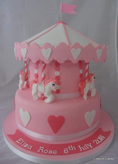 Girls Caroussel Cake for a Christening - Cake by Creationcakes