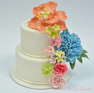 Wedding Cake with flowers sugar paste - Cake by Dulce Silvita
