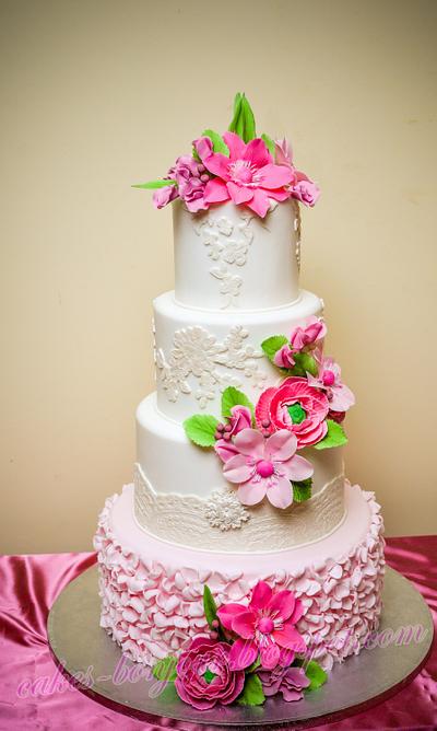 Ranunculus & anemones wedding cake. - Cake by Dan