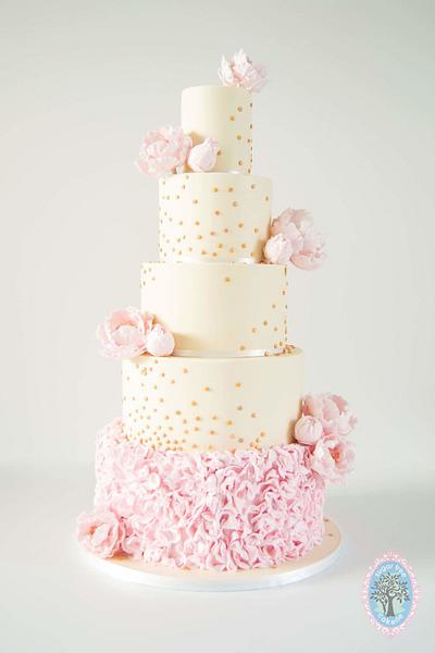 Rose gold sequins and peonies wedding cake - Cake by Sugar Tree Cakerie