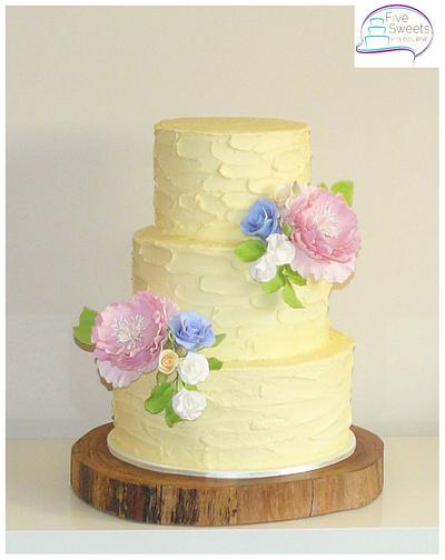 Rustic  Buttercream Wedding Cake with Sugar Flowers - Cake by Five Sweets Melbourne