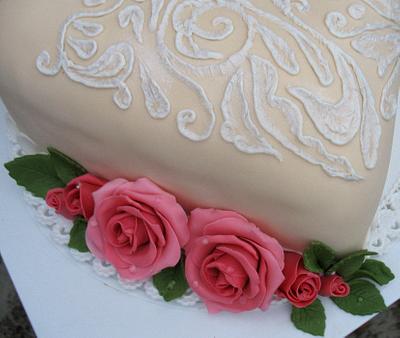 Brush embroidery on heart cake - Cake by Alena