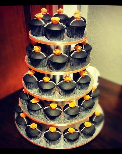 Orange and Black Themed Wedding - Cake by Katrina's Cupn Cakes