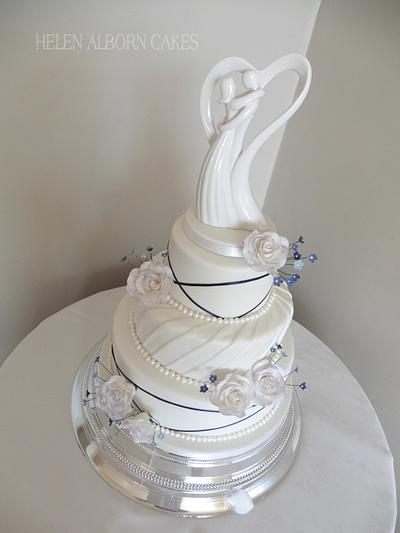 Purple ribbon and pearl wedding cake - Cake by Helen Alborn  