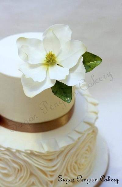 Ruffle Cake with Southern Magnolia - Cake by Ivone - Sugar Penguin Cakery
