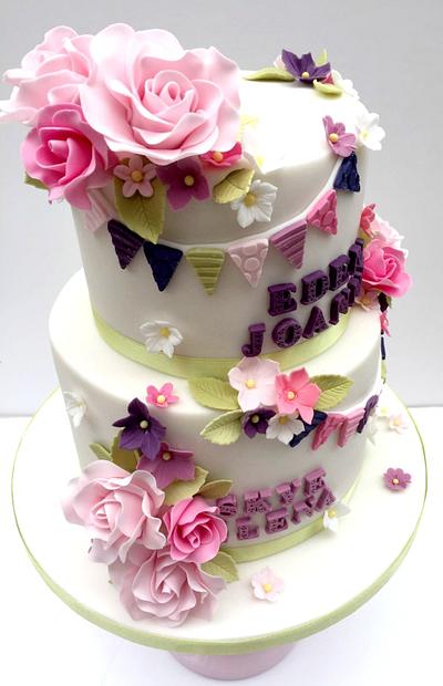 Floral Christening Cake for Two Sisters - Cake by The Rosehip Bakery