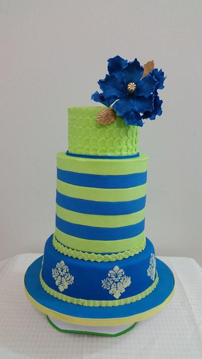 Green and Blue themed anniversary cake - Cake by pinkblossomcakedesign