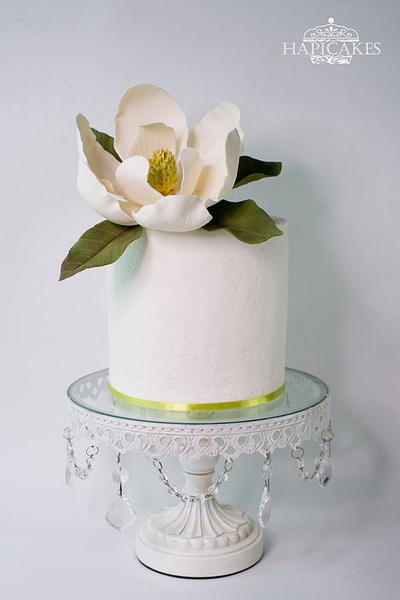 White Magnolia Flower Engagement Cake - Cake by Hazel Wong Cake Design