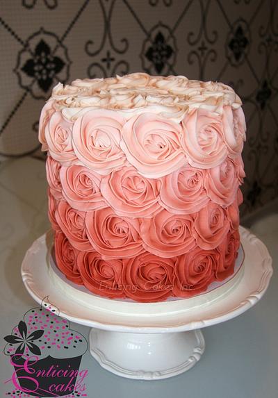 Ombre Rosette Double Barrel Wedding Cake - Cake by Enticing Cakes Inc.