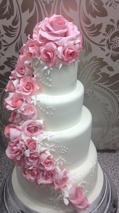 Pink Cascading Rose Wedding Cake - Cake by Julie Hudson