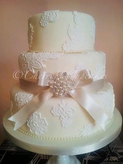 Pearl & Lace Wedding Cake - Cake by Cherry's Cupcakes