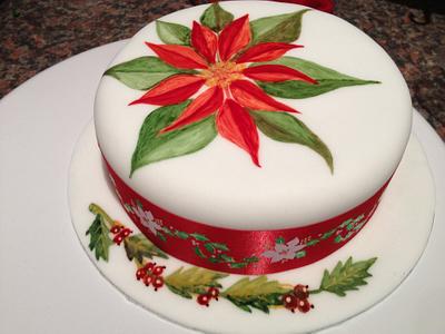 Hand painted poinsettia cake - Cake by Fiona McCarthy