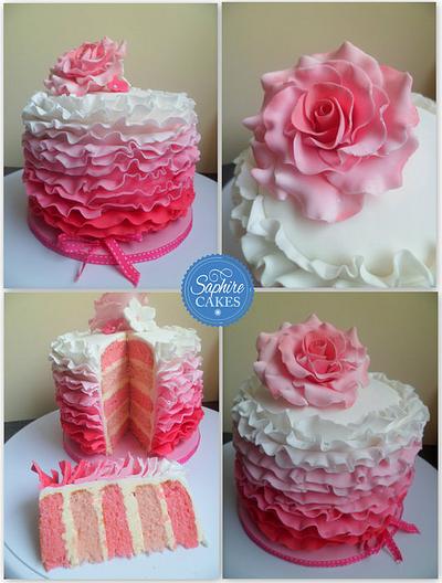 My first ruffle cake, with ruffled rose - Cake by Saphire 