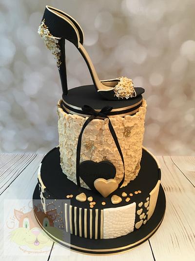 Black cream and beige shoe cake - Cake by Elaine - Ginger Cat Cakery 