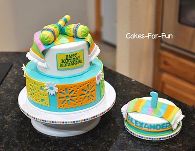 Papel Picado with Maracas and Smash Cake - Cake by Cakes For Fun