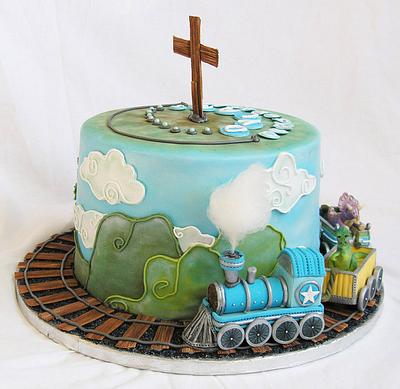 Christening Cake (Train & Dinosaurs) - Cake by Tamzin Tracey