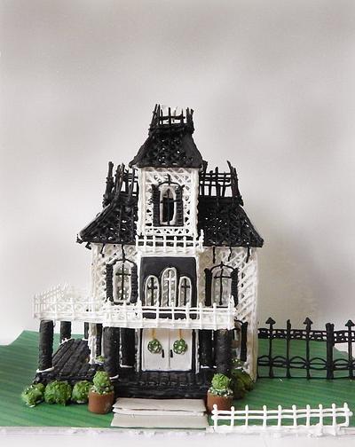 Royal Icing Haunted Mansion house structure - Cake by Kim Coleman (Sugar Rush Custom Cookies)
