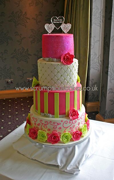 Hot Pink & Lime Green Wedding Cake - Cake by Scrumptious Cakes