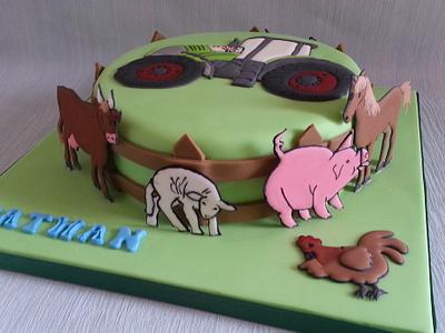 claas tractor and farm animals. - Cake by Kirsten Wrixon