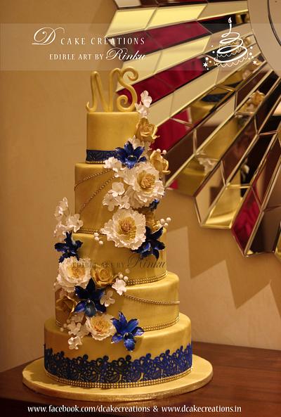 Five Tier Floral Golden Cake - Cake by D Cake Creations®