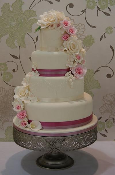 Rose & Hydrangea Cascade Wedding Cake - Cake by Jayne Plant