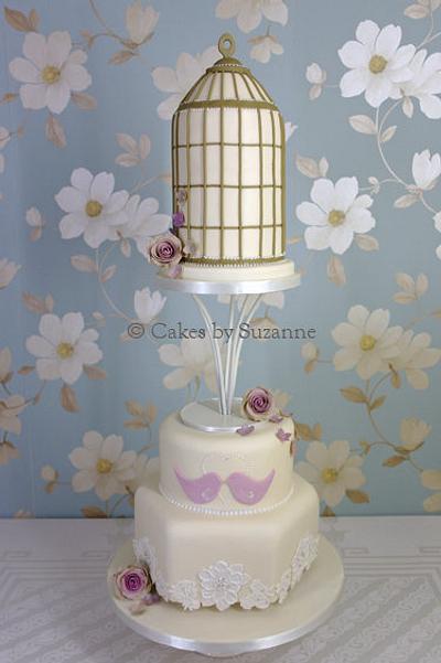 Vintage Birdcage and Lace with Roses - Cake by suzanne