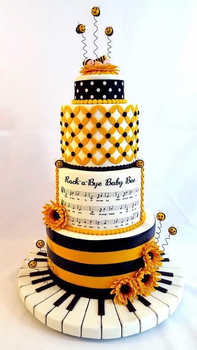 Bumble Bee & Musical Themed Baby Shower Cake - Cake by Custom Cakes by Ann Marie