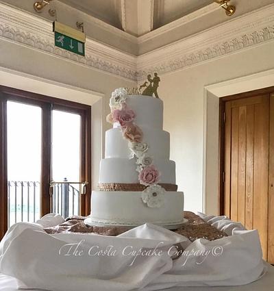 Rose Gold Accented Wedding Cake - Cake by Costa Cupcake Company