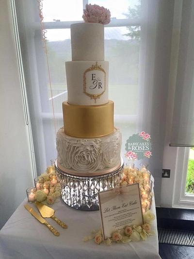 4 Tier Extended Tier Lustred Monogrammed Wedding Cake - Cake by Babycakes & Roses Cakecraft