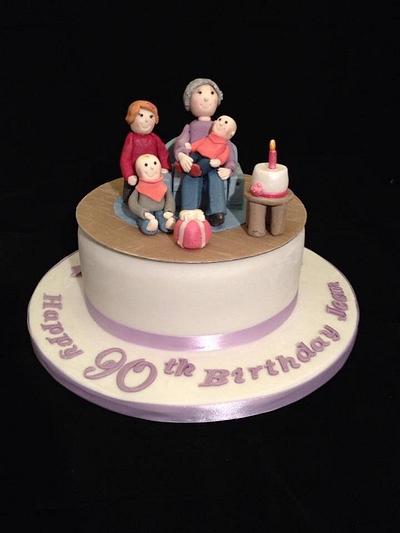 90th birthday cake with models of the birthday lady and her great grandchildren!   - Cake by CAKE! ...by Kate