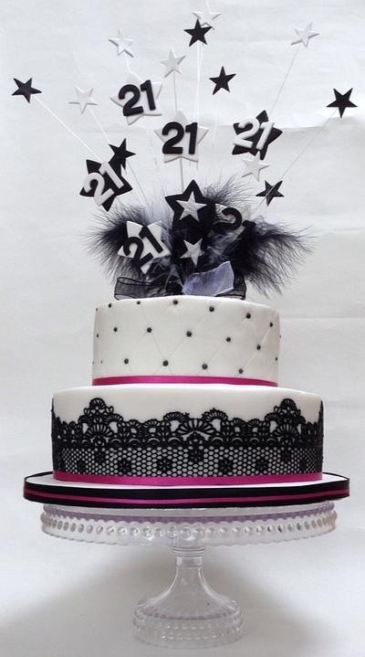 21st black and white Birthday cake  - Cake by The Sweetest Things Couture Cakes