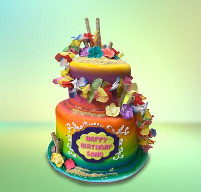 Orange with Floral Birthday Cake - Cake by MsTreatz