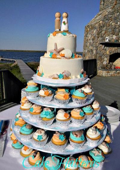 Teal and Orange Beach Wedding - Cake by Donna Tokazowski- Cake Hatteras, Martinsburg WV
