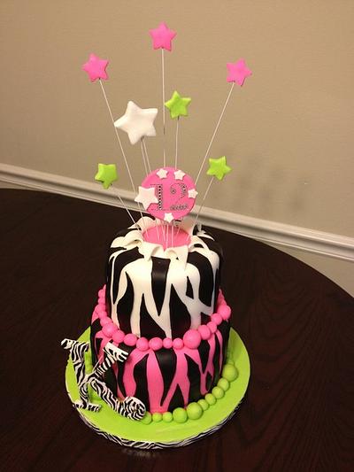 Zebra stripes birthday with pink and green - Cake by Jeremy
