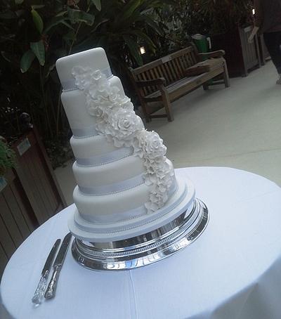 5 tiers with sugar paste roses - Cake by Fiona Williamson