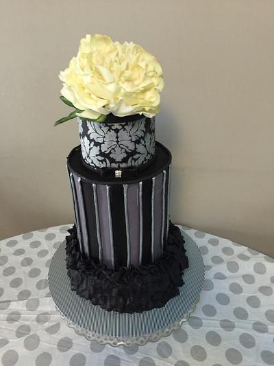 Black ruffle damask cake  - Cake by Inspired Sweetness